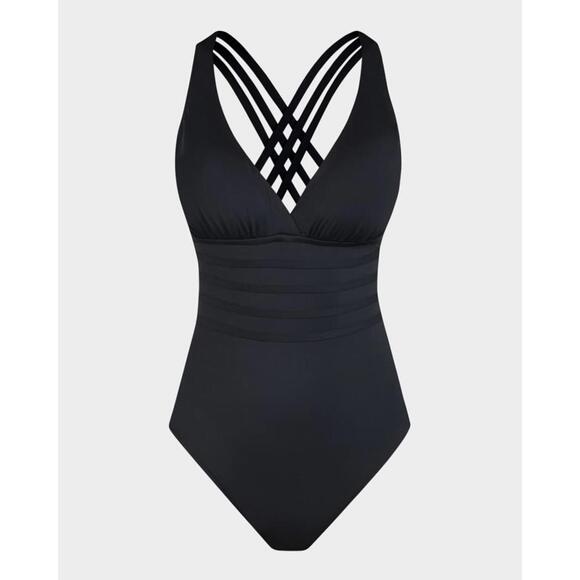 La Blanca Island Goddess Strappy-Back One-Piece Swimsuit in black